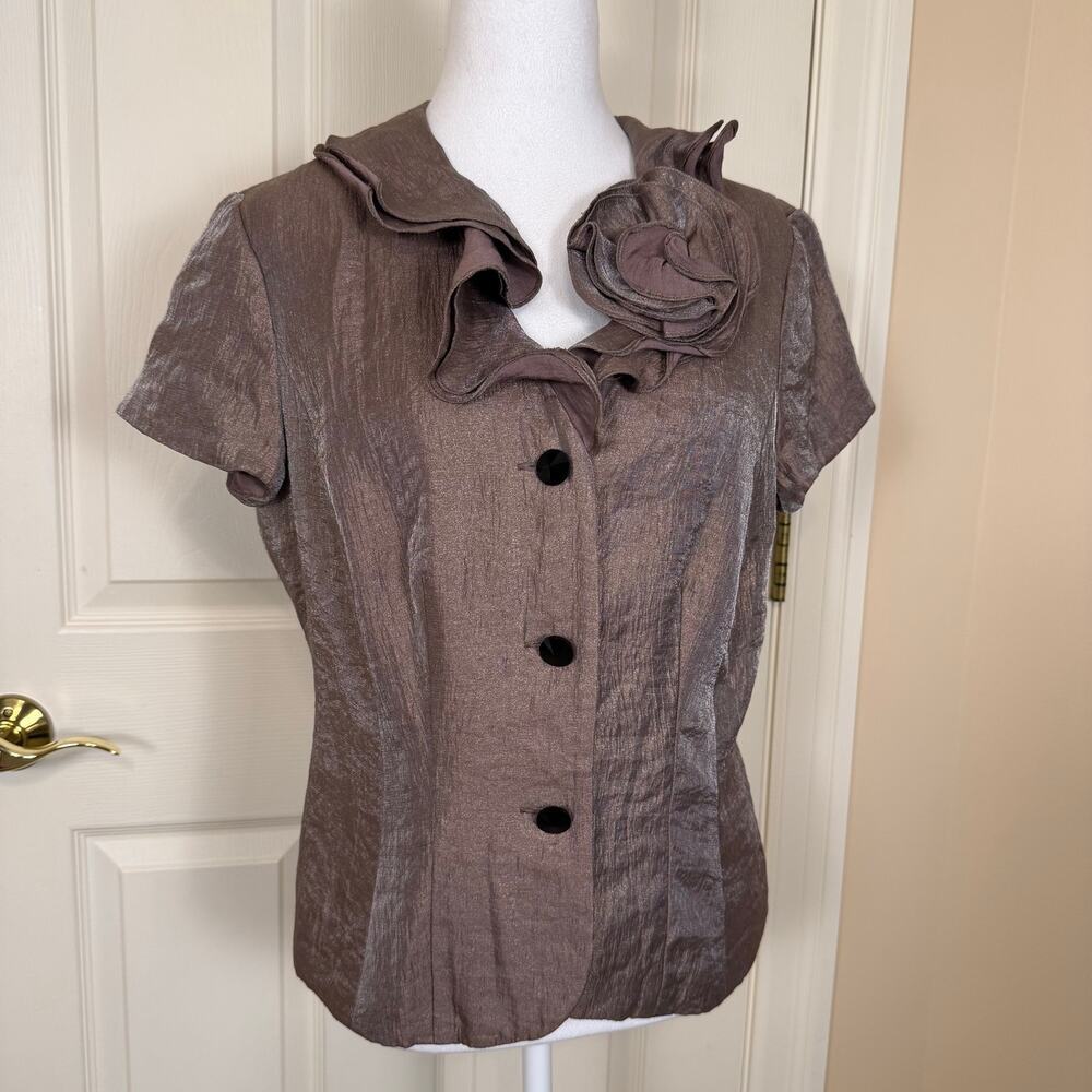 Adrianna Papell Mauve Ruffled Evening Jacket Ruffles Rose Formal 12P EUC - Picture 10 of 10